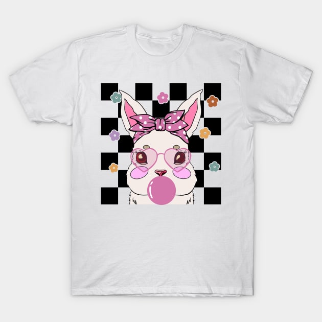 Cute Easter Bunny Checkerboard T-Shirt by Maddalena's